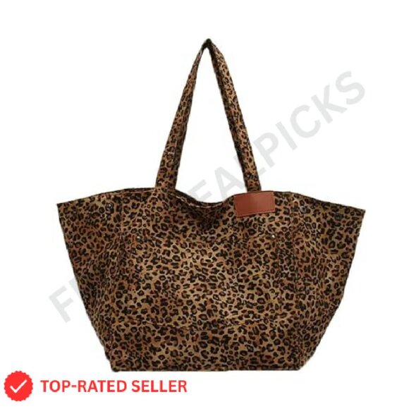 Leopard Print Canvas Tote Bag Large Capacity Crossbody Minimalist Chic - Picture 2 of 8